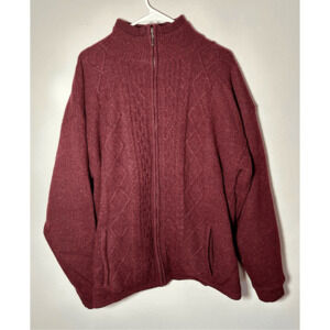 Vtg Carraig Donn Ireland Full Zip Burgundy Cardigan Sweater 100% Pure Wool XXL